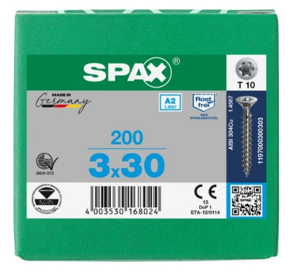 Afbeeldingen van SPAX spaanplaatschroef, 3.0 x 30 mm, t10, rvs