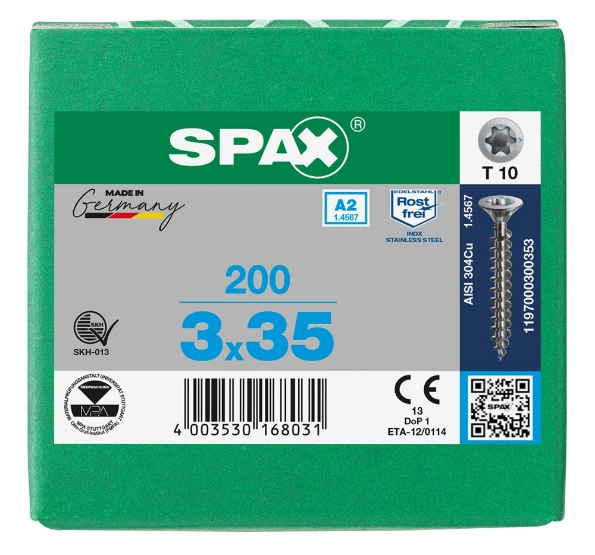 Afbeeldingen van SPAX spaanplaatschroef, 3.0 x 35 mm, t10, rvs