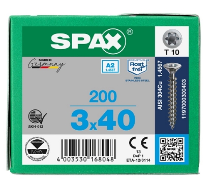 Afbeeldingen van SPAX spaanplaatschroef, 3.0 x 40 mm, t10, rvs