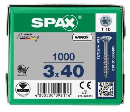 Afbeeldingen van SPAX Spaanplaatschroef gegalvaniseerd platkop t10 3.0x40, deeldraad