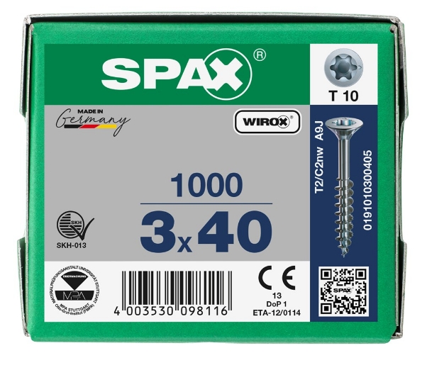 Afbeeldingen van SPAX Spaanplaatschroef gegalvaniseerd platkop t10 3.0x40, deeldraad