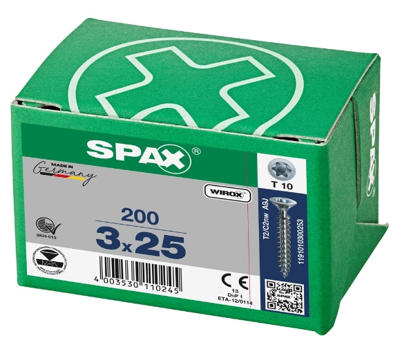 Afbeeldingen van SPAX Spaanplaatschroef, 3.0 x 25 mm, t10, platkop, gegalvaniseerd, verzinkt