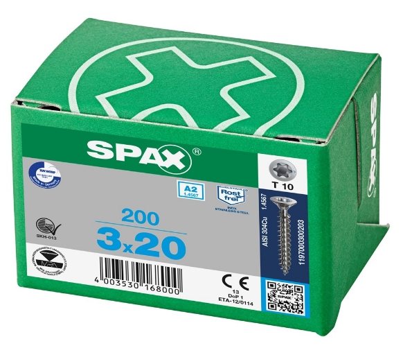Afbeeldingen van SPAX spaanplaatschroef, 3.0 x 20 mm, t10, rvs