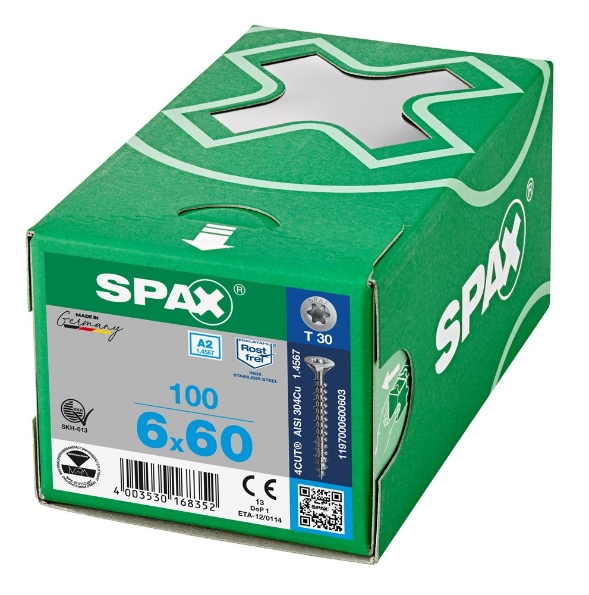 Afbeeldingen van SPAX spaanplaatschroef, 6.0 x 60 mm, t30, rvs
