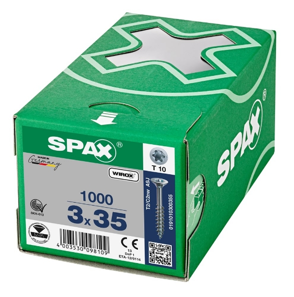 Afbeeldingen van SPAX Spaanplaatschroef gegalvaniseerd platkop t10 3.0x35, deeldraad