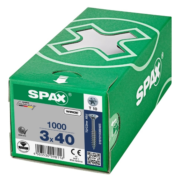 Afbeeldingen van SPAX Spaanplaatschroef gegalvaniseerd platkop t10 3.0x40, deeldraad