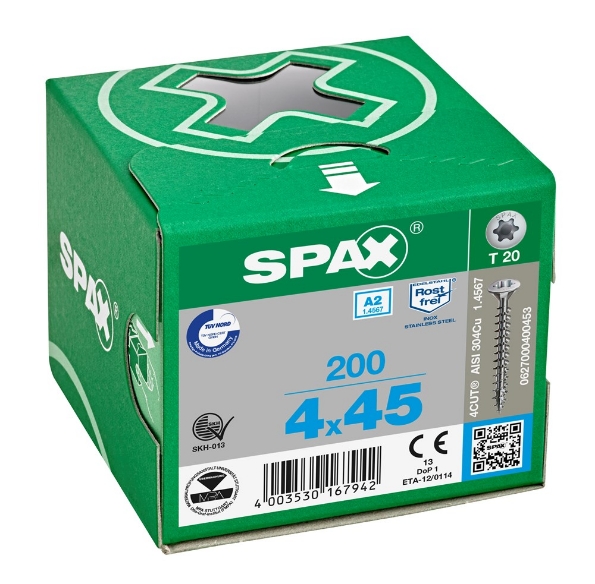 Afbeeldingen van SPAX Spaanplaatschroef, bolverzonken kop, t20, rvs a2, 4.0 x 45 mm