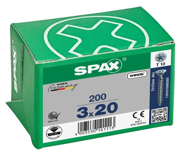 Afbeeldingen van SPAX Spaanplaatschroef, 3.0 x 20 mm, t10, platkop, gegalvaniseerd, verzinkt