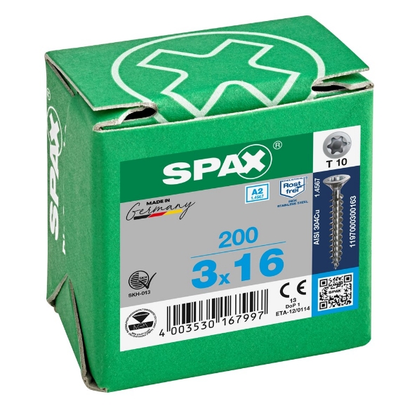 Afbeeldingen van SPAX spaanplaatschroef, 3.0 x 16 mm, t10, rvs