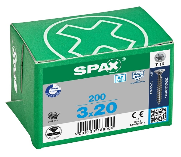 Afbeeldingen van SPAX spaanplaatschroef, 3.0 x 20 mm, t10, rvs