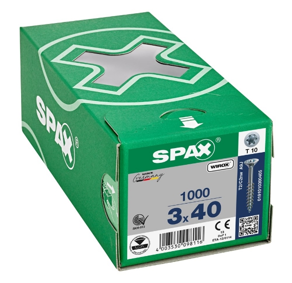 Afbeeldingen van SPAX Spaanplaatschroef gegalvaniseerd platkop t10 3.0x40, deeldraad