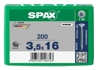 Afbeeldingen van SPAX Spaanplaatschroef, 3.5 x 16 mm, t20, platkop, gegalvaniseerd, verzinkt