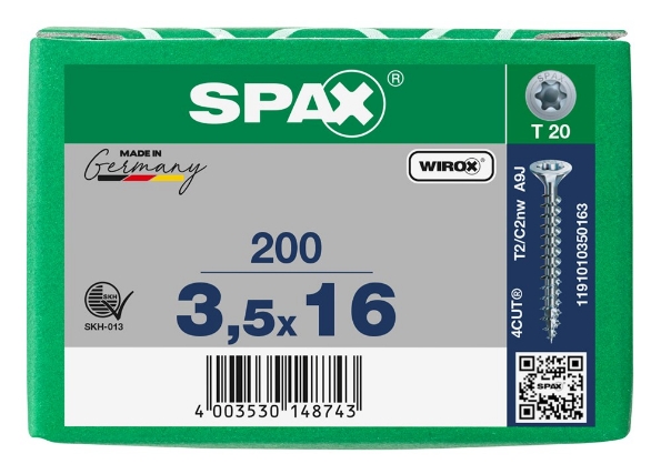 Afbeeldingen van SPAX Spaanplaatschroef, 3.5 x 16 mm, t20, platkop, gegalvaniseerd, verzinkt