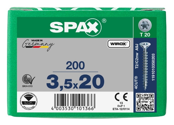 Afbeeldingen van SPAX Spaanplaatschroef, 3.5 x 20 mm, t20, platkop, gegalvaniseerd, verzinkt