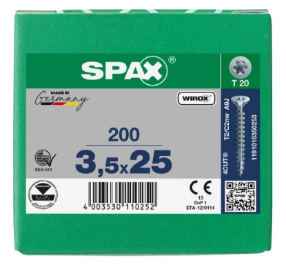 Afbeeldingen van SPAX Spaanplaatschroef, 3.5 x 25 mm, t20, platkop, gegalvaniseerd, verzinkt