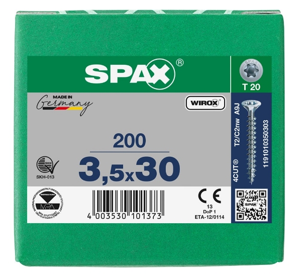 Afbeeldingen van SPAX Spaanplaatschroef, 3.5 x 30 mm, t20, platkop, gegalvaniseerd, verzinkt