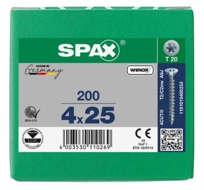 Afbeeldingen van SPAX Spaanplaatschroef, 4.0 x 25 mm, t20, platkop, gegalvaniseerd, verzinkt