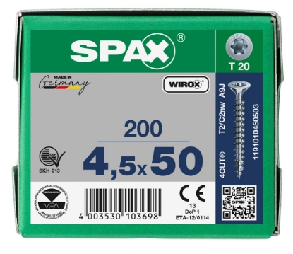 Afbeeldingen van SPAX Spaanplaatschroef, 4.5 x 50 mm, t20, platkop, gegalvaniseerd, verzinkt
