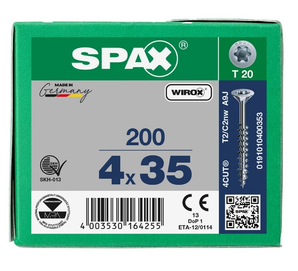 Afbeeldingen van SPAX Spaanplaatschroef, 4.0 x 35 mm, t20, platkop, deeldraad, gegalvaniseerd, verzinkt
