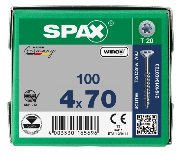 Afbeeldingen van SPAX Spaanplaatschroef, 4.0 x 70 mm, t20, platkop, deeldraad, gegalvaniseerd, verzinkt