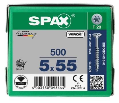 Afbeeldingen van SPAX Spaanplaatschroef, 5.0 x 55 mm, t20, platkop, gegalvaniseerd, verzinkt