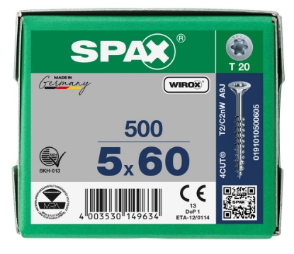 Afbeeldingen van SPAX Spaanplaatschroef gegalvaniseerd platkop t20 5.0x60, deeldraad