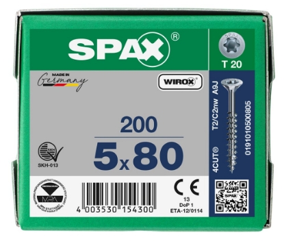 Afbeeldingen van SPAX Spaanplaatschroef gegalvaniseerd platkop t20 5.0x80, deeldraad