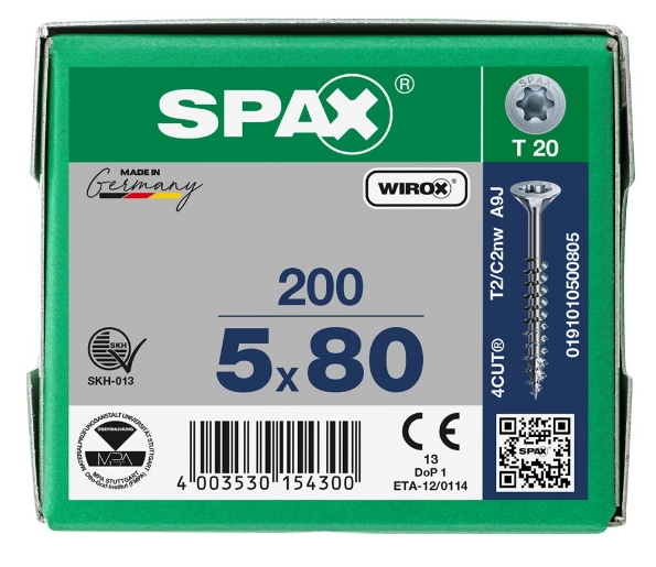 Afbeeldingen van SPAX Spaanplaatschroef gegalvaniseerd platkop t20 5.0x80, deeldraad