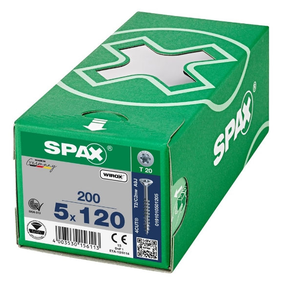 Afbeeldingen van SPAX Spaanplaatschroef, 5.0 x 120 mm, t20, platkop, deeldraad, gegalvaniseerd, verzinkt