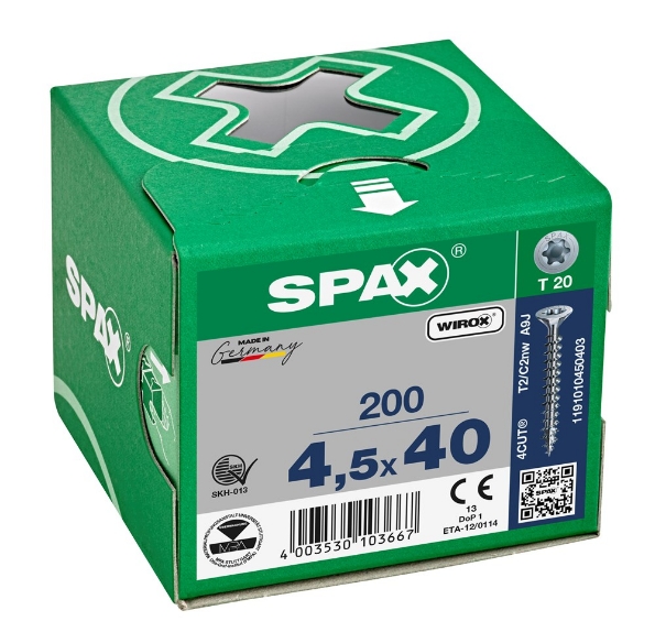 Afbeeldingen van SPAX Spaanplaatschroef, 4.5 x 40 mm, t20, platkop, gegalvaniseerd, verzinkt