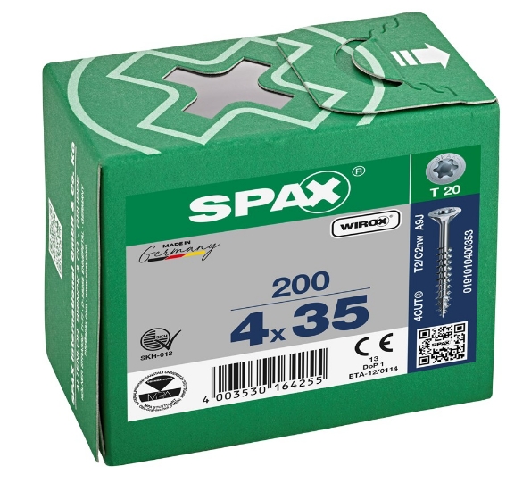 Afbeeldingen van SPAX Spaanplaatschroef, 4.0 x 35 mm, t20, platkop, deeldraad, gegalvaniseerd, verzinkt
