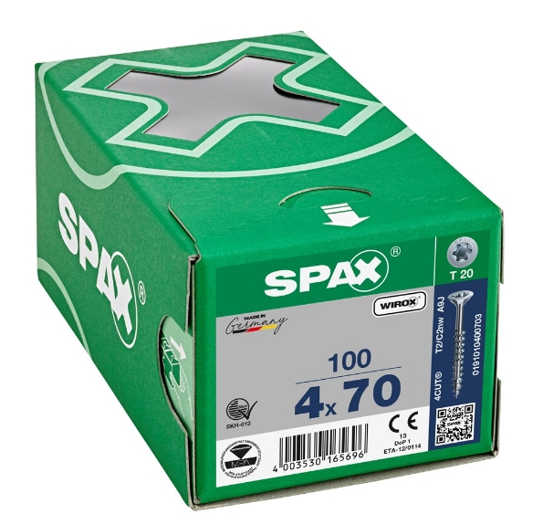 Afbeeldingen van SPAX Spaanplaatschroef, 4.0 x 70 mm, t20, platkop, deeldraad, gegalvaniseerd, verzinkt