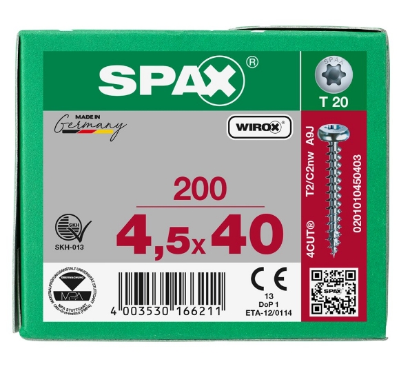 Afbeeldingen van SPAX Spaanplaatschroef, 4.5 x 40 mm, plat conische kop, t20, gegalvaniseerd, verzinkt