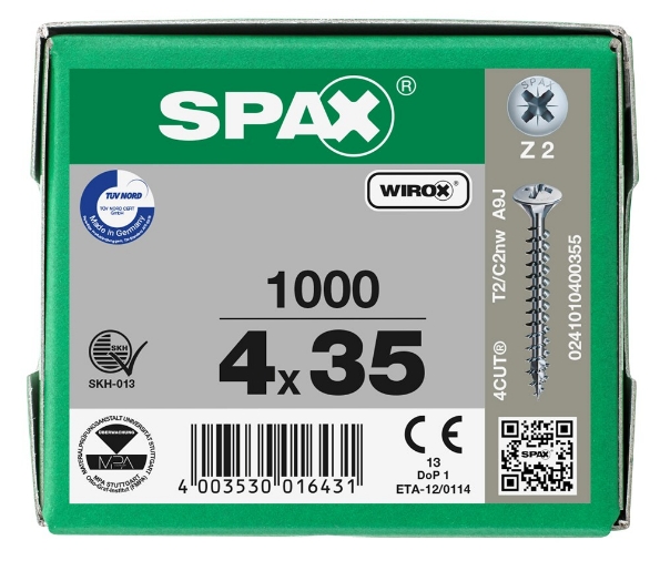 Afbeeldingen van SPAX Spaanplaatschroef, 4.0 x 35 mm, bolverzonken kop, gegalvaniseerd, verzinkt