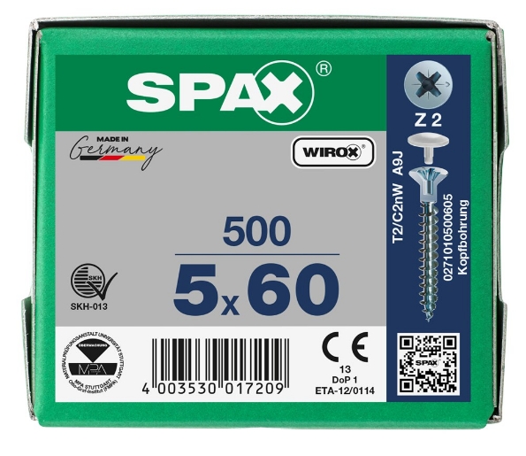 Afbeeldingen van SPAX Spiegelschroef, 5.0 x 60 mm, gegalvaniseerd, verzinkt