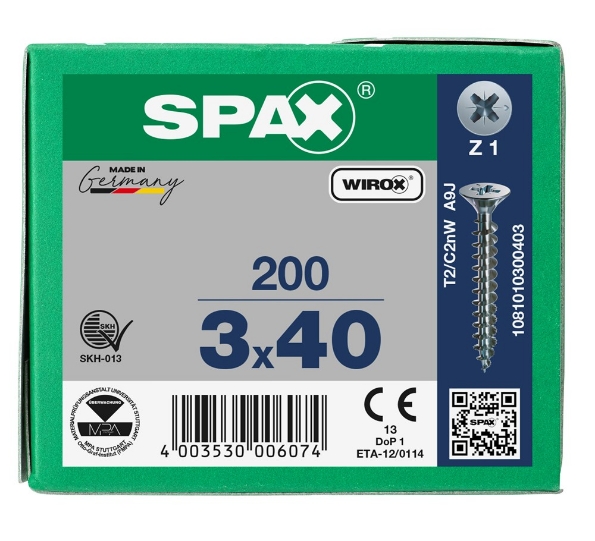 Afbeeldingen van Spax schroeven, 3.0 x 40 mm, platkop, gegalvaniseerd, verzinkt