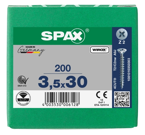 Afbeeldingen van SPAX Spaanplaatschroef, 3.5 x 30 mm, platkop, gegalvaniseerd, verzinkt