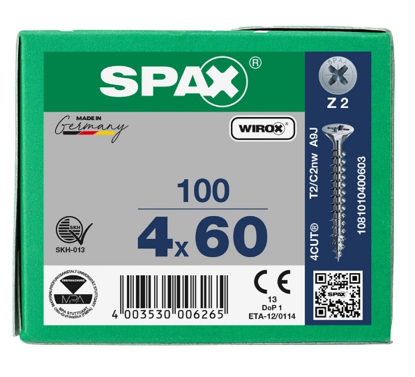 Afbeeldingen van SPAX Spaanplaatschroef, 4.0 x 60 mm, platkop, gegalvaniseerd, verzinkt