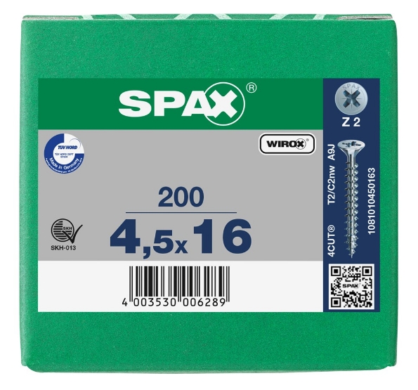 Afbeeldingen van SPAX Spaanplaatschroef, 4.5 x 16 mm, platkop, gegalvaniseerd, verzinkt