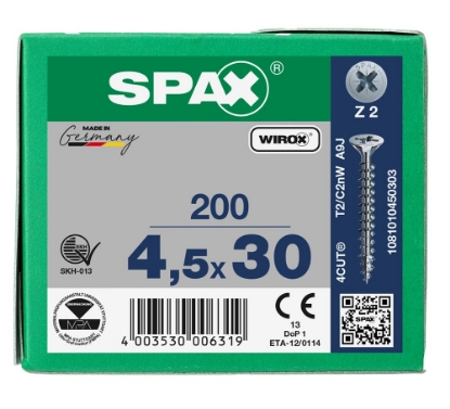 Afbeeldingen van SPAX Spaanplaatschroef, 4.5 x 30 mm, platkop, gegalvaniseerd, verzinkt