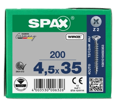 Afbeeldingen van SPAX Spaanplaatschroef, 4.5 x 35 mm, platkop, gegalvaniseerd, verzinkt