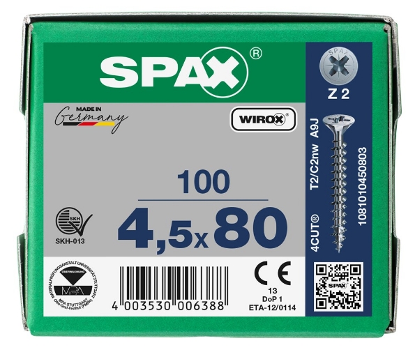 Afbeeldingen van SPAX Spaanplaatschroef, 4.5 x 80 mm, platkop, gegalvaniseerd, verzinkt