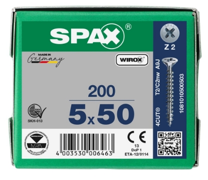 Afbeeldingen van SPAX Spaanplaatschroef, 5.0 x 50 mm, platkop, gegalvaniseerd, verzinkt