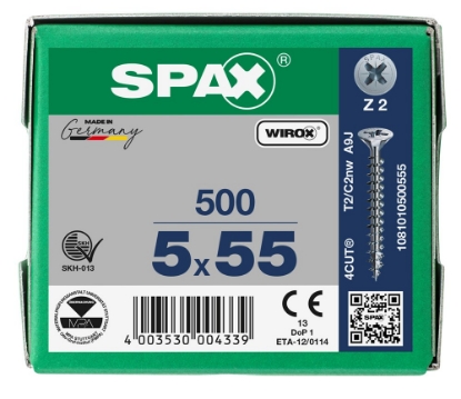 Afbeeldingen van SPAX Spaanplaatschroef, 5.0 x 55 mm, platkop, gegalvaniseerd, verzinkt
