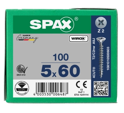 Afbeeldingen van SPAX Spaanplaatschroef, 5.0 x 60 mm, platkop, gegalvaniseerd, verzinkt