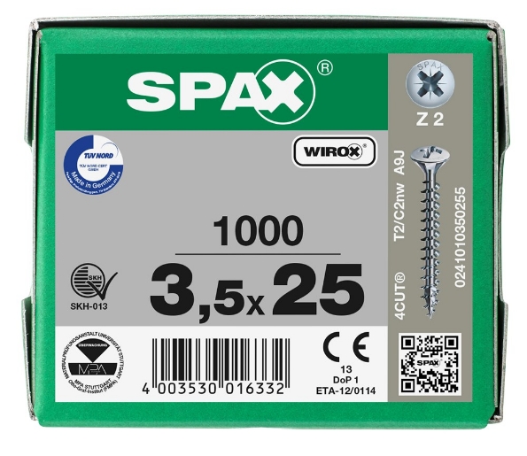 Afbeeldingen van SPAX Spaanplaatschroef, 3.5 x 25 mm, bolverzonken kop, gegalvaniseerd, verzinkt