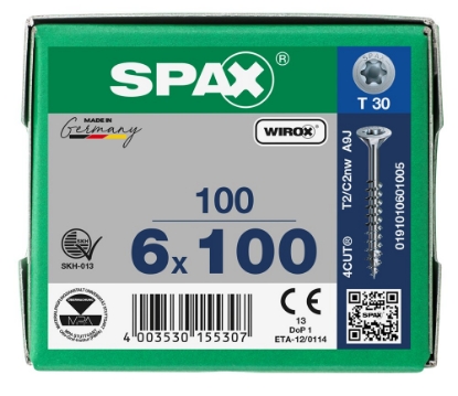 Afbeeldingen van SPAX Spaanplaatschroef, 6.0 x 100 mm, t30, platkop, deeldraad, gegalvaniseerd, verzinkt