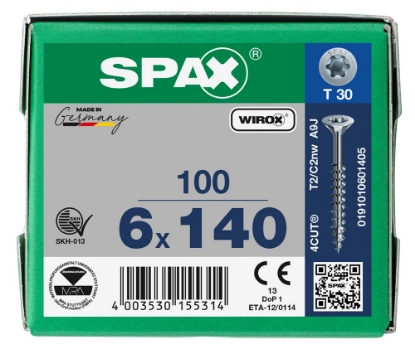 Afbeeldingen van SPAX Spaanplaatschroef, 6.0 x 140 mm, t30, platkop, deeldraad, gegalvaniseerd, verzinkt