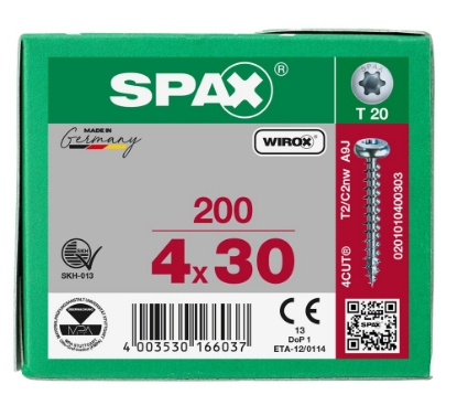Afbeeldingen van SPAX Spaanplaatschroef, 4.0 x 30 mm, t20, plat conische kop, gegalvaniseerd, verzinkt