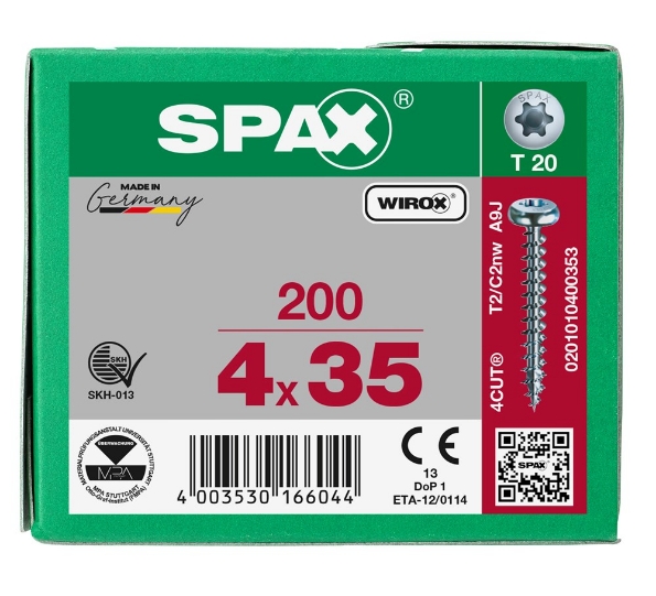 Afbeeldingen van SPAX Spaanplaatschroef, 4.0 x 35 mm, t20, plat conische kop, gegalvaniseerd, verzinkt